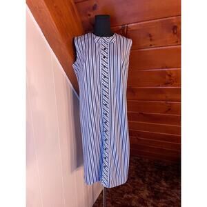 Vintage 60s Silverstyle Sleeveless Blue and White Striped Shirt Dress sz L